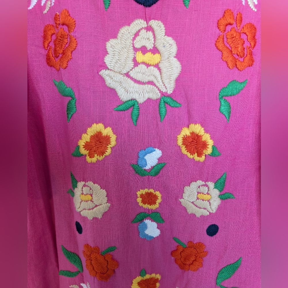 Frances Valentine Floral Cotton  Embroidered Maxi Caftan Womens Size 20 Colorful - Picture 3 of 12